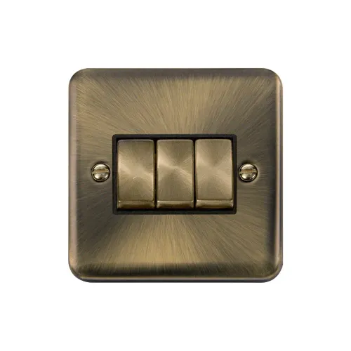 Click DPAB413BK 3 gang antique brass switch panel view