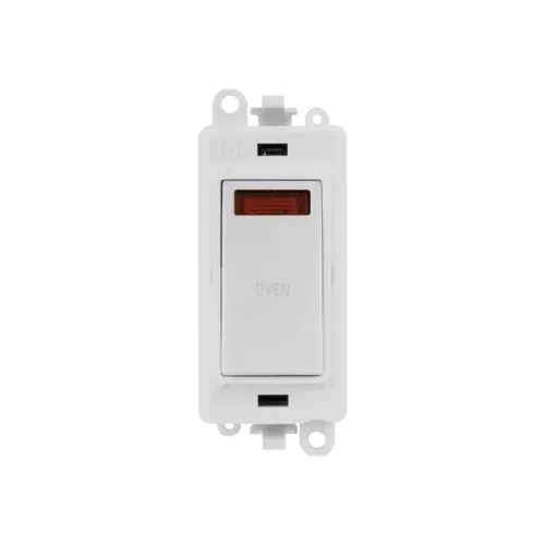 Click GridPro 20A DP switch with neon and Oven engraving, polar white