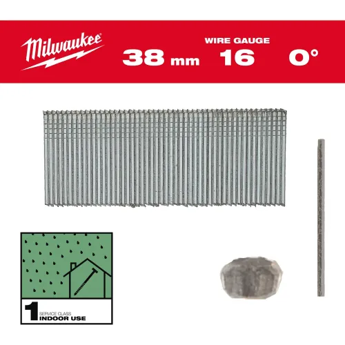 Milwaukee 16 gauge straight finish nails 38mm pack