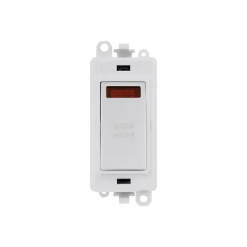 Click GridPro 20A DP switch with neon and Water Heater engraving, polar white