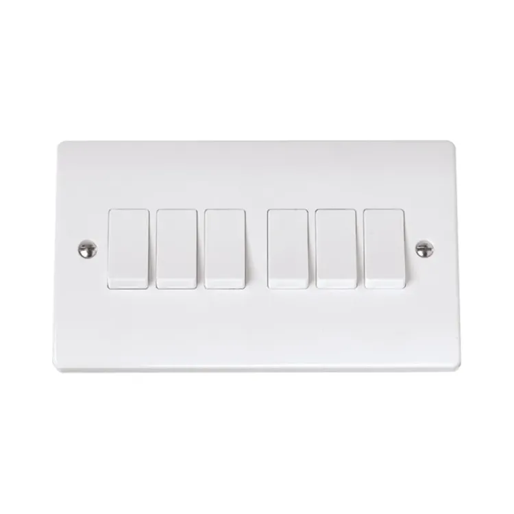 Click Curva 10A 6 gang 2 way switch white CCA105 front view