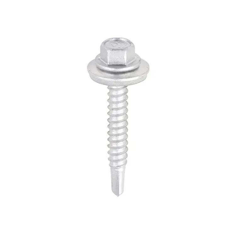 5.5 x 38mm hex head self-drilling screw with EPDM washer and silver organic finish.