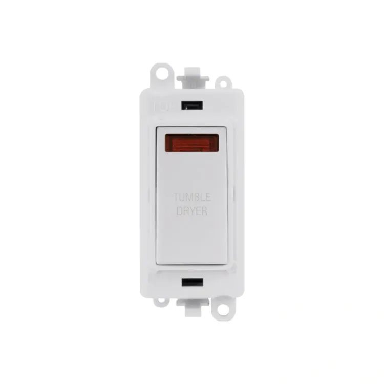 Click GridPro 20A DP switch with neon and Tumble Dryer engraving, polar white