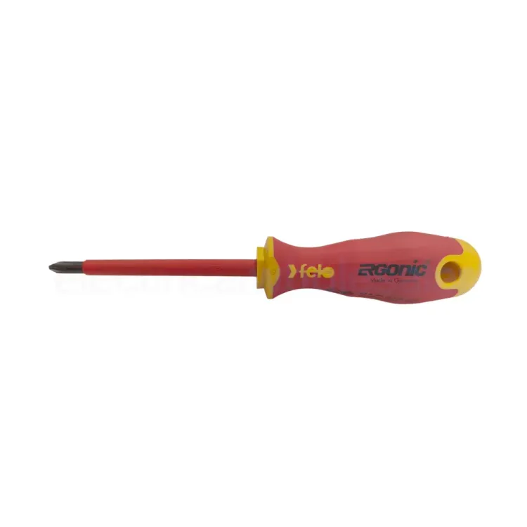 Felo PH0 ERGONIC VDE Phillips screwdriver with insulated red and yellow handle.
