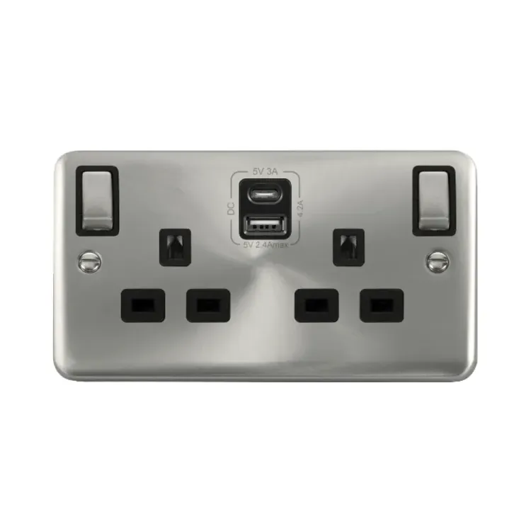 Click DPSC586BK black double socket USB-C charging ports
