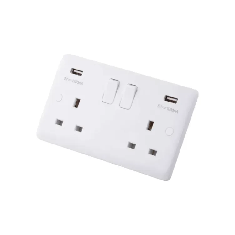 Iona 13A 2 Gang Slimline Switched Socket with 2 USB Outlets
