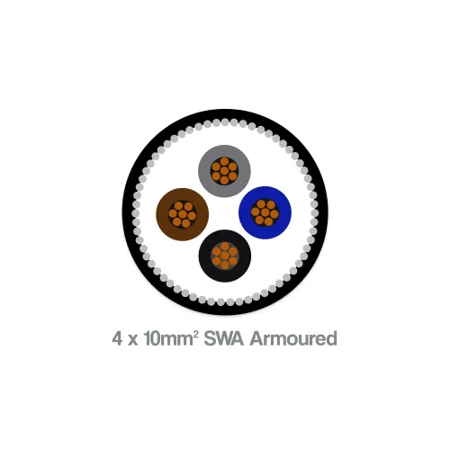 10mm² 4 core SWA LSZH armoured cable - sectional view