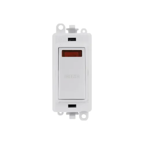 Click GridPro 20A DP switch with neon and Freezer engraving, polar white