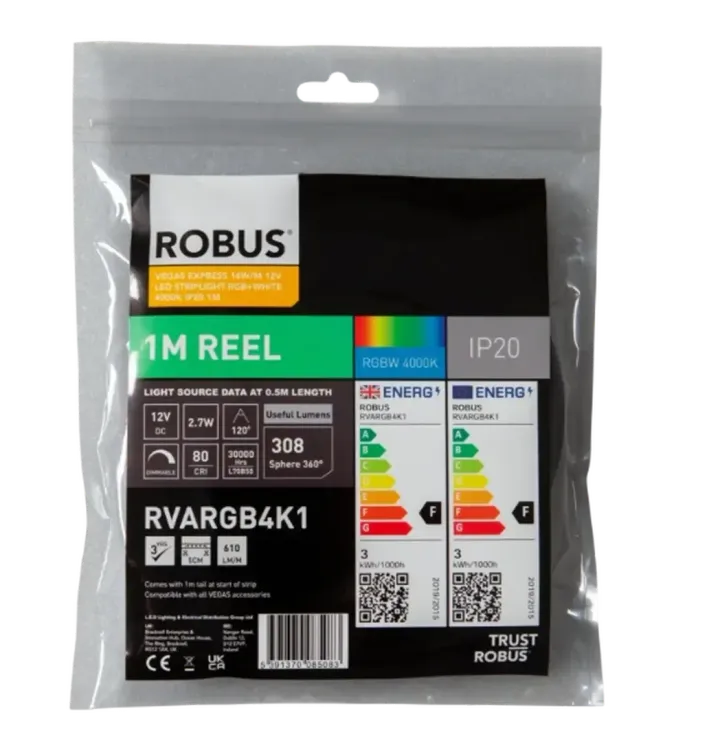 RVARGB4K1 - Robus Vegas Express 14W/m 12V LED Striplight RGB+White 4000K IP20 1m