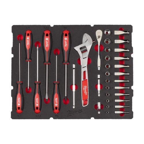 Milwaukee 35-piece 1/4 inch ratchet socket screwdriver set PACKOUT foam