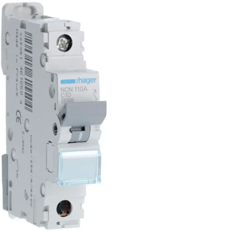 NCN110A - Hager MCB 1 Pole 10kA/15kA C-10A