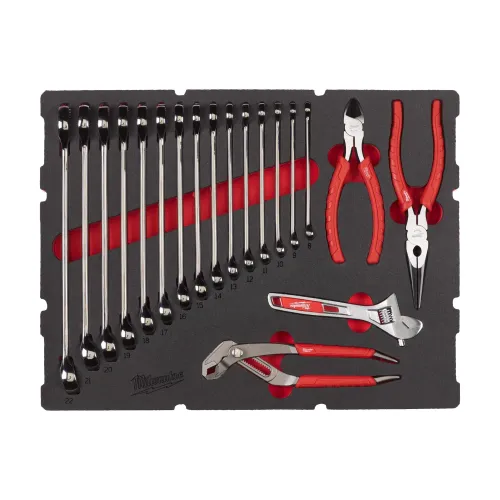 Milwaukee MAX BITE spanner and plier set in PACKOUT foam insert