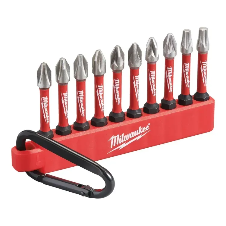 Milwaukee Shockwave Impact Duty Screwdriver Carabiner Bit Set Variety Pack For Screws Phillips, Pozidriv, Torx, PH2, PZ2, TX20 - TX25 (10 Pieces)