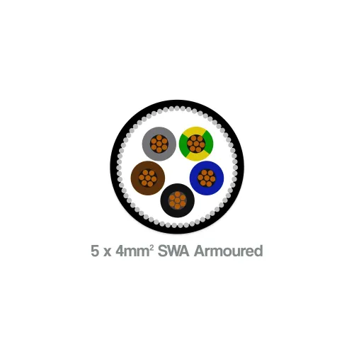 4mm² 5 core SWA armoured cable XLPE LSZH black sheath