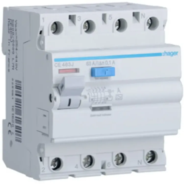 CE463J - Hager RCCB 4P 63A 100mA A Rated