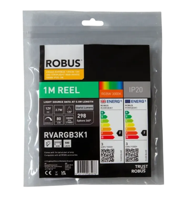 RVARGB3K1 - Robus Vegas Express 14W/m 12V LED Striplight RGB+White 3000K IP20 1m