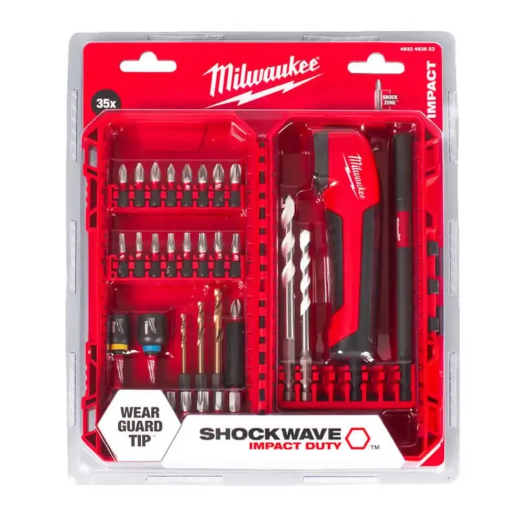 4932493653 - Milwaukee 35 Piece Set C/W Right Angle Attachment