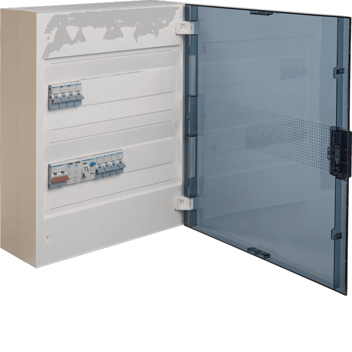 Hager Consumer Unit 2x18 module 36 mod SPD with transparent door