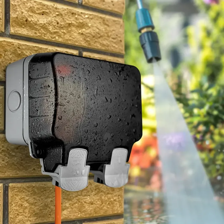 IP66 rated 2 gang power outlet for exposed locations.