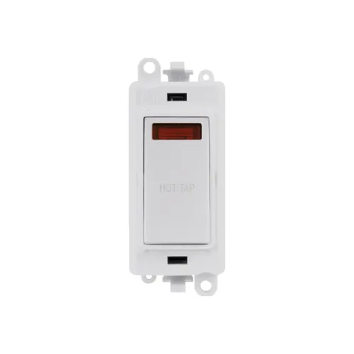 Click GridPro 20A DP switch with neon indicator in Polar White, Hot Tap engraving