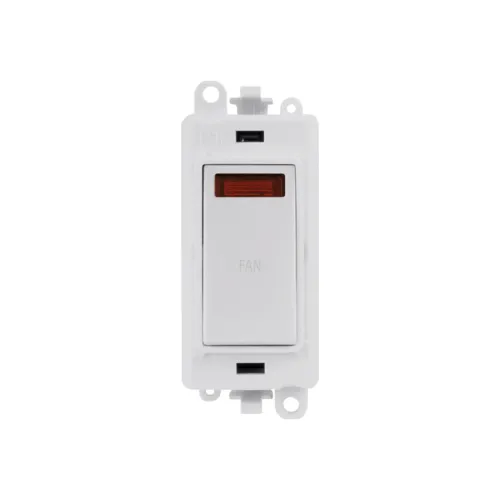 Click GridPro 20A DP switch with neon and Fan engraving, polar white