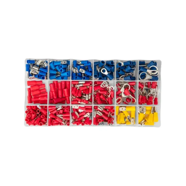 Electric connectors set with 420 aluminium ring, bullet and spade terminals, in plastic case