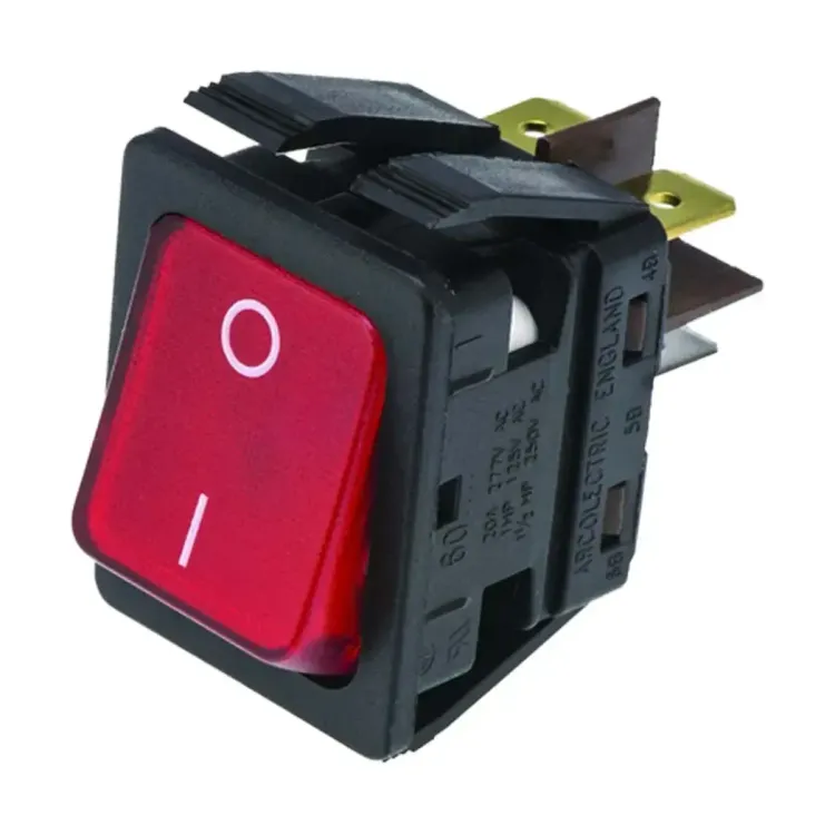 3779759 - Red Rocker Switch ON/OFF Illuminated DPST IP44 16A 250V 377-9759