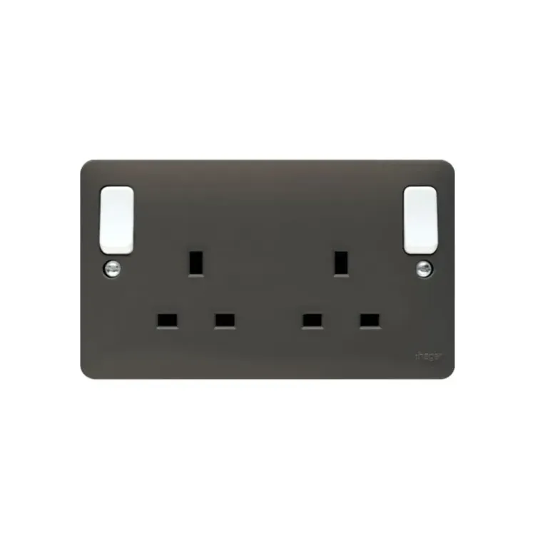 Grey Double Pole Switched Socket by Hager