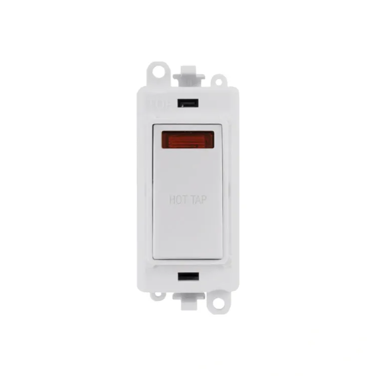 Click GridPro 20A DP switch with neon indicator in Polar White, Hot Tap engraving