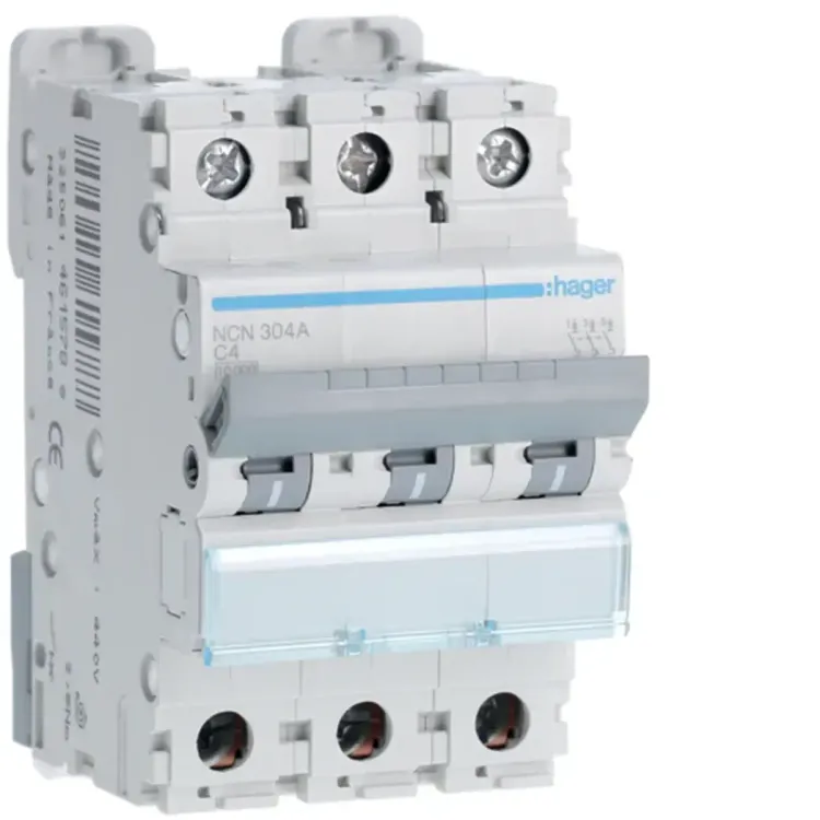 NCN304A - Hager MCB 3 Pole 10kA/15kA C-4A B Rated
