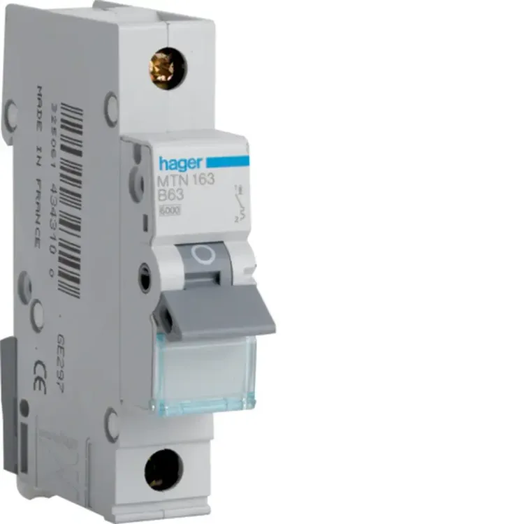 MBN163W - Hager MCB 10 63A 6kA B 1M MBN163W
