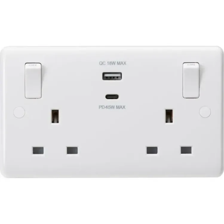 CU9003 - Knightsbridge 2g 13a Switched Socket Dual USB (A+C) QC 18w
