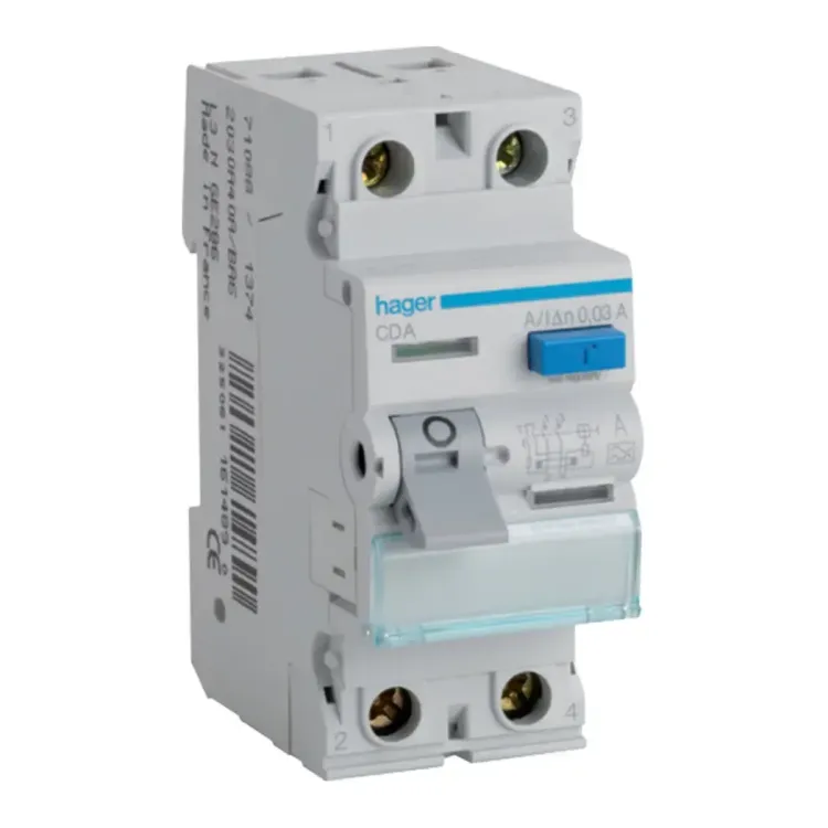 CDA240U - Hager 2 Pole 40 Amp 30mA A Class RCD/RCCB Cda240u