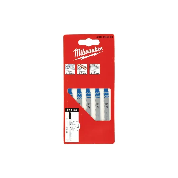 Milwaukee 55mm T118B Steel Cutting Jigsaw Blades - 5 Pack