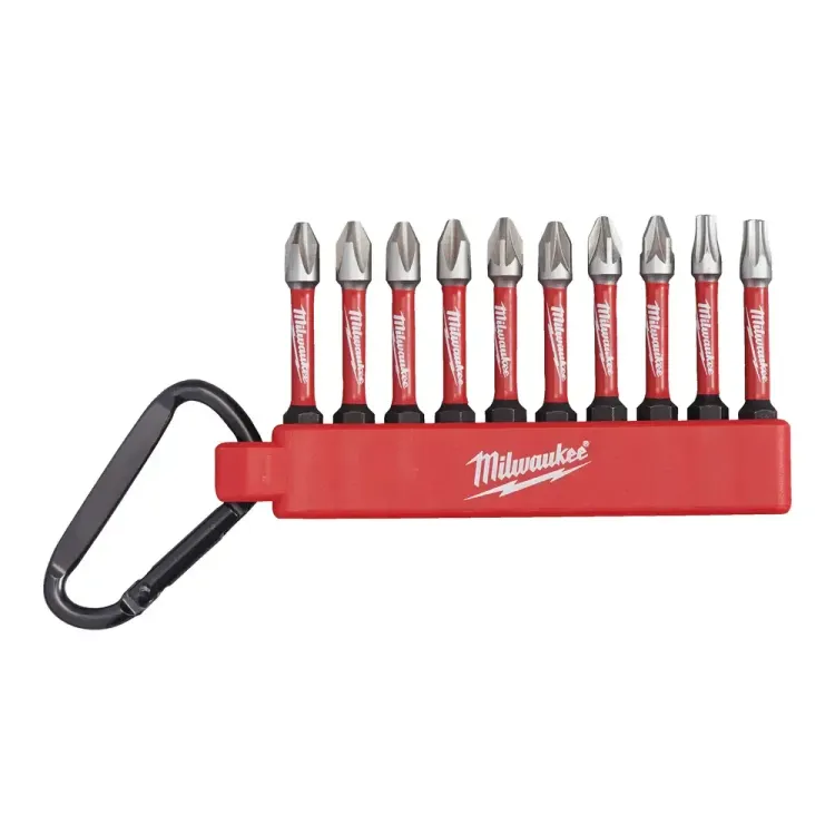 Milwaukee Shockwave Impact Duty Screwdriver Carabiner Bit Set Variety Pack For Screws Phillips, Pozidriv, Torx, PH2, PZ2, TX20 - TX25 (10 Pieces)