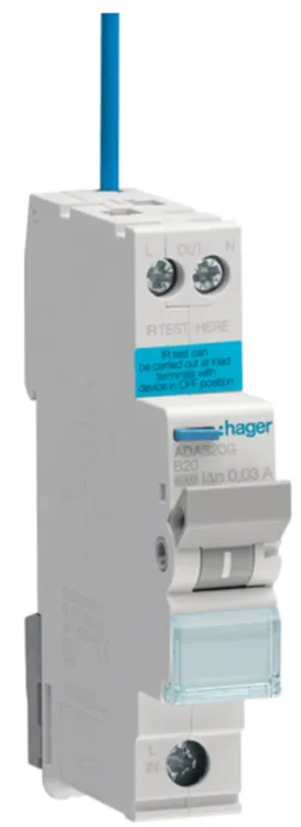 ADA320G - Hager 1p 6kA RCBO B Curve -20A 30mA Type A