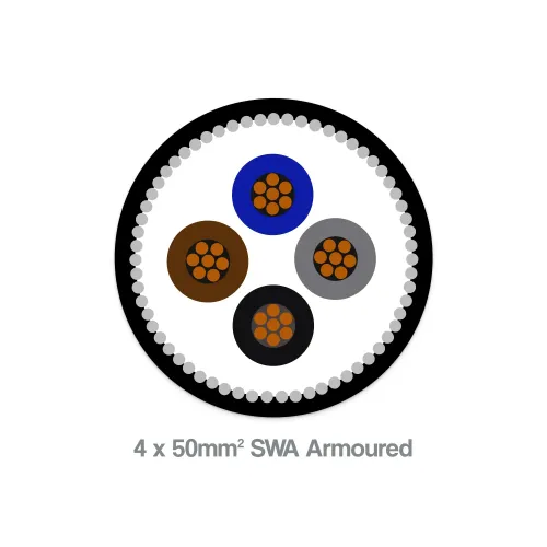 50mm² 4 Core SWA Armoured Cable with Black LSZH Sheath