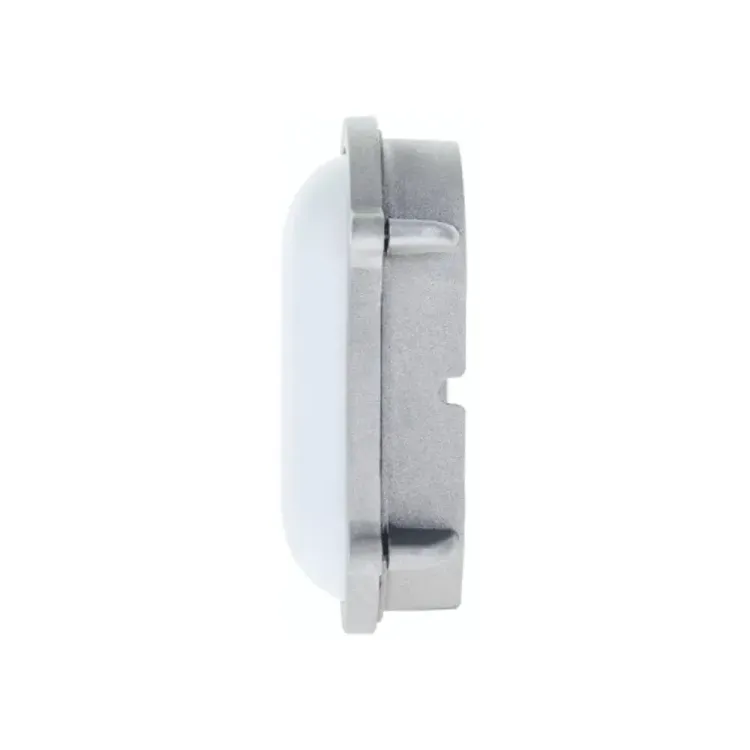 Side view of the LEDBHO9WN light highlighting the polycarbonate lens and die-cast housing.