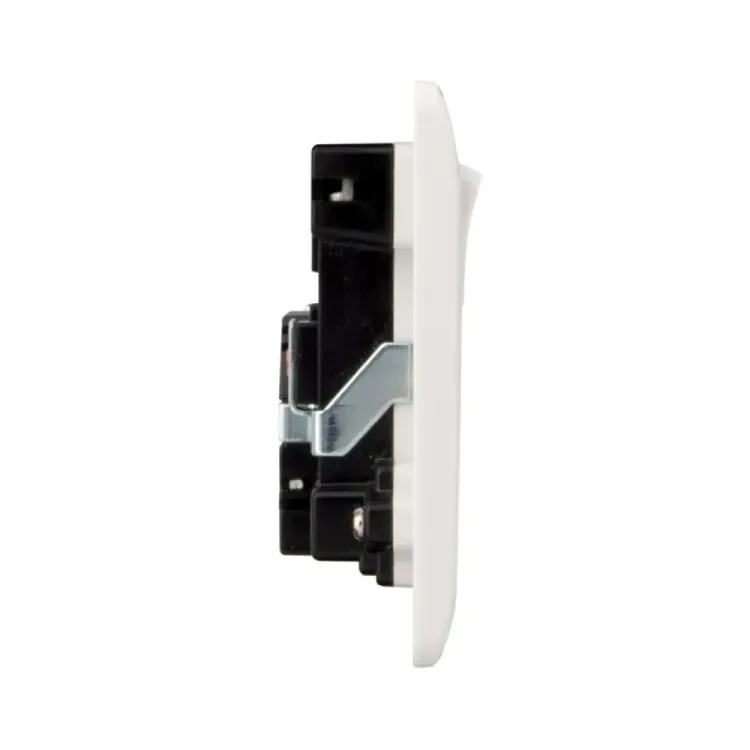 Side view of a double wall socket (13A) featuring USB-A and USB-C charging outlets