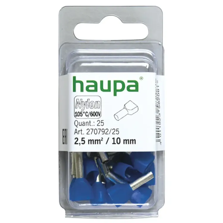27079225 - Haupa Bootlace Ferrule 2.5x10mm Twin 25 Pack Blue