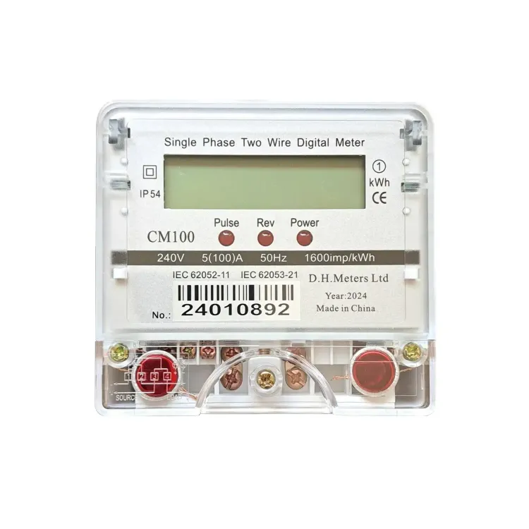 Single phase 100A energy meter with LCD display and bidirectional measurement front view