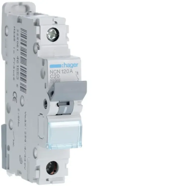 NCN120A - Hager MCB 1 Pole 10kA/15kA C-20A