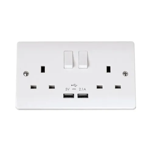 Click Curva 2 gang socket USB outlets polar white professional charging